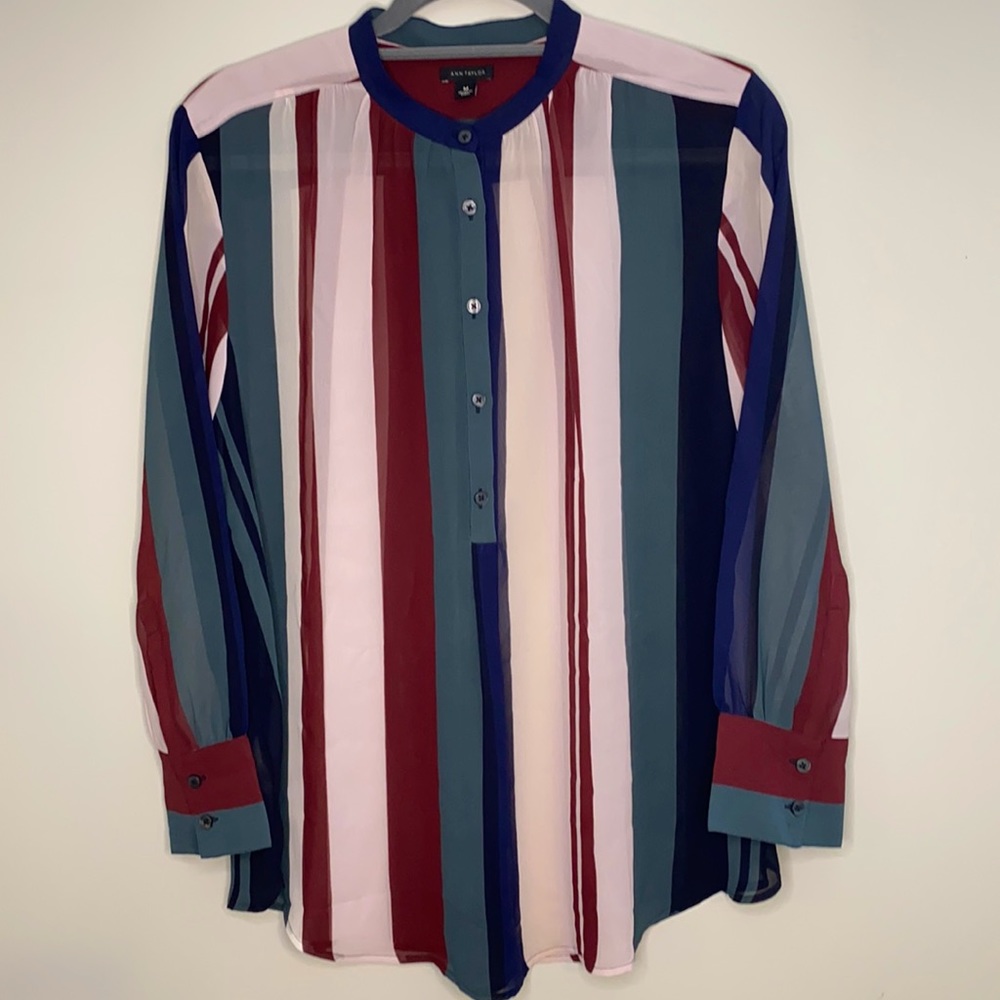 ANN TAYLOR multicolor stripes button down blouse